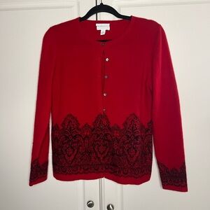 Charter Club 100% Cashmere Lace Print Cardigan